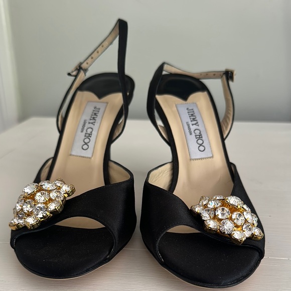 NEW Authentic Jimmy Choo size 8 Black Heels with Crystal Embellishment - Picture 2 of 8